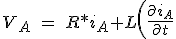 Induite tension et de courant par phase V_A\ =\ R*i_A+L \left( \frac{\partial i_A}{\partial t} \right)+e_A